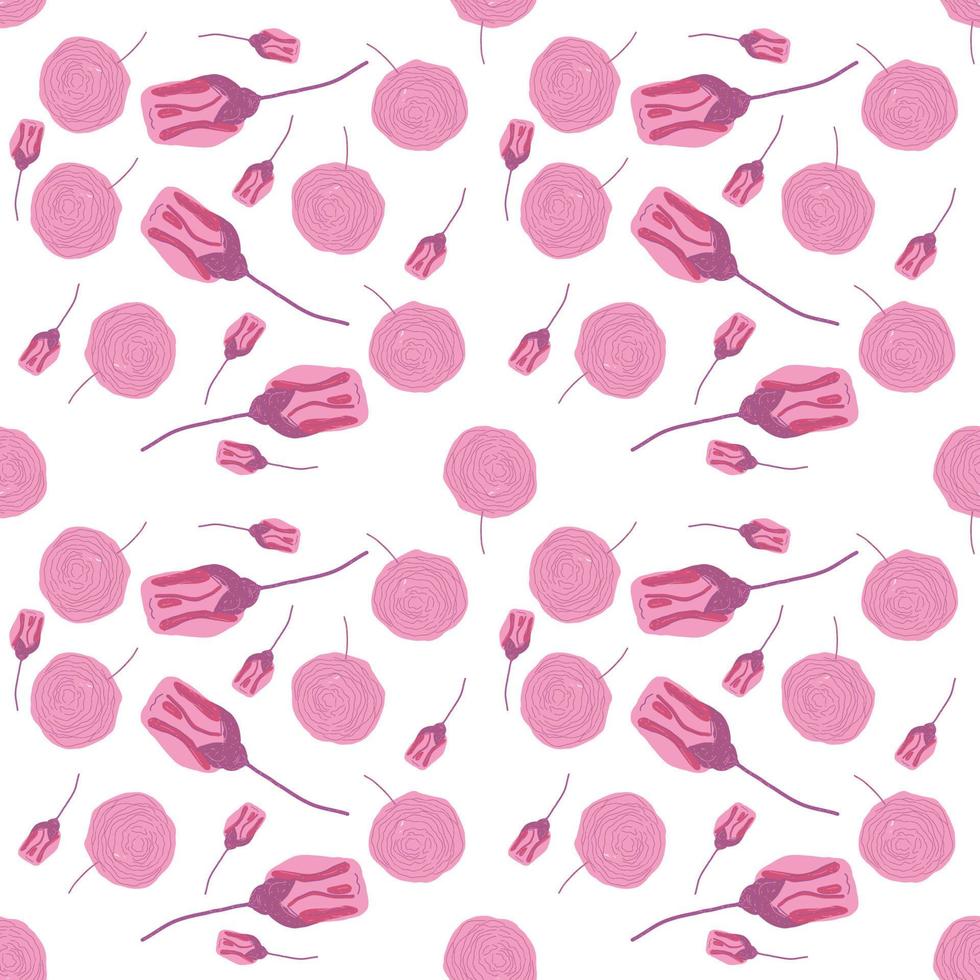 Pink flowers pattern, illustration, vector on white background