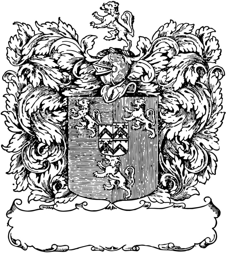 Book-plate or Francis Gwyn of Lansanor, vintage engraving. vector