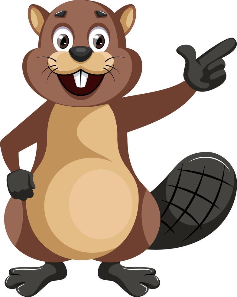 Beaver showing something, illustration, vector on white background.