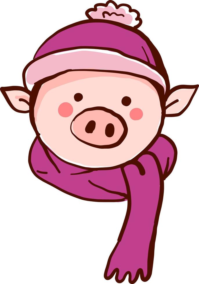 Pig with scarf, illustration, vector on white background