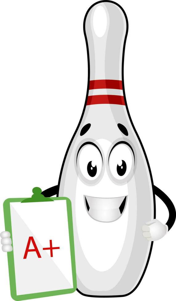 Bowling pin with good grade, illustration, vector on white background.