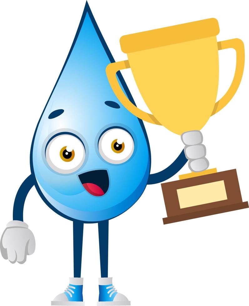 Gota de agua con trofeo, ilustración, vector sobre fondo blanco.