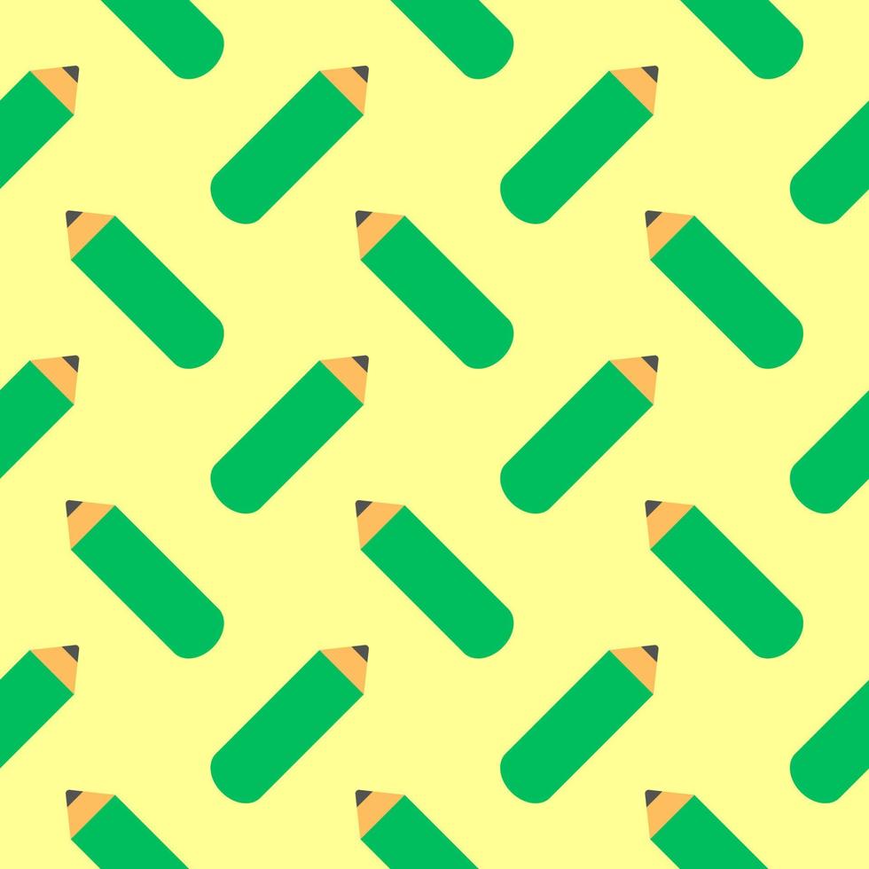 Green pencils, seamless pattern on light yellow background. vector