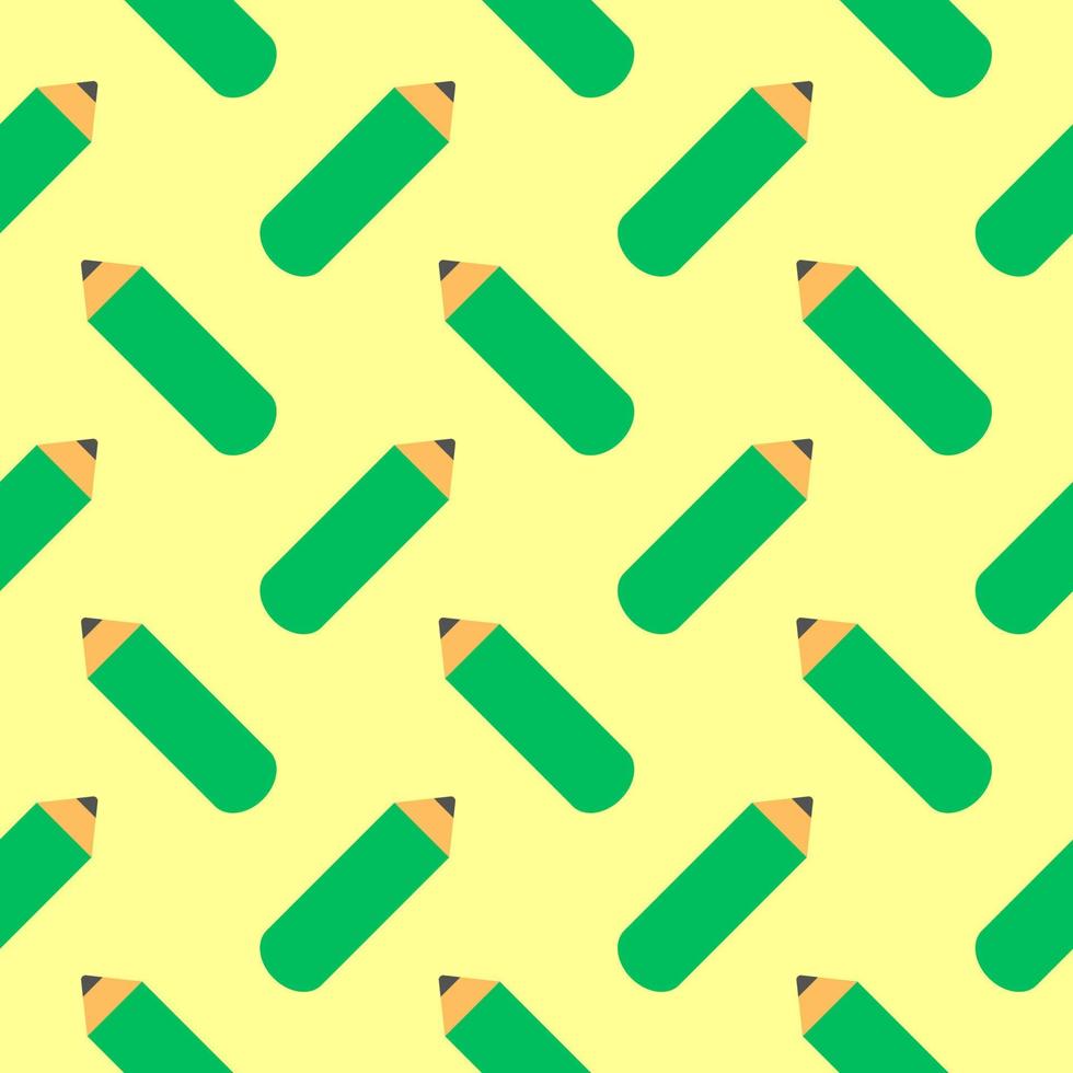 Green pencils, seamless pattern on light yellow background. vector