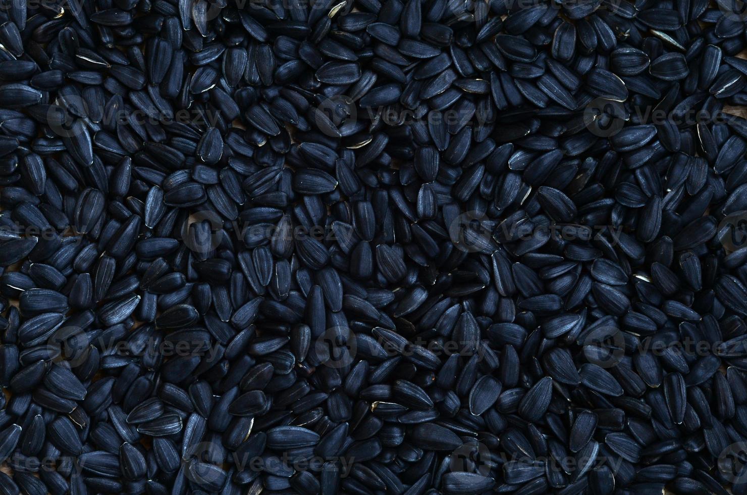 A pattern of many unprocessed fried sunflower seeds in a black shell. photo