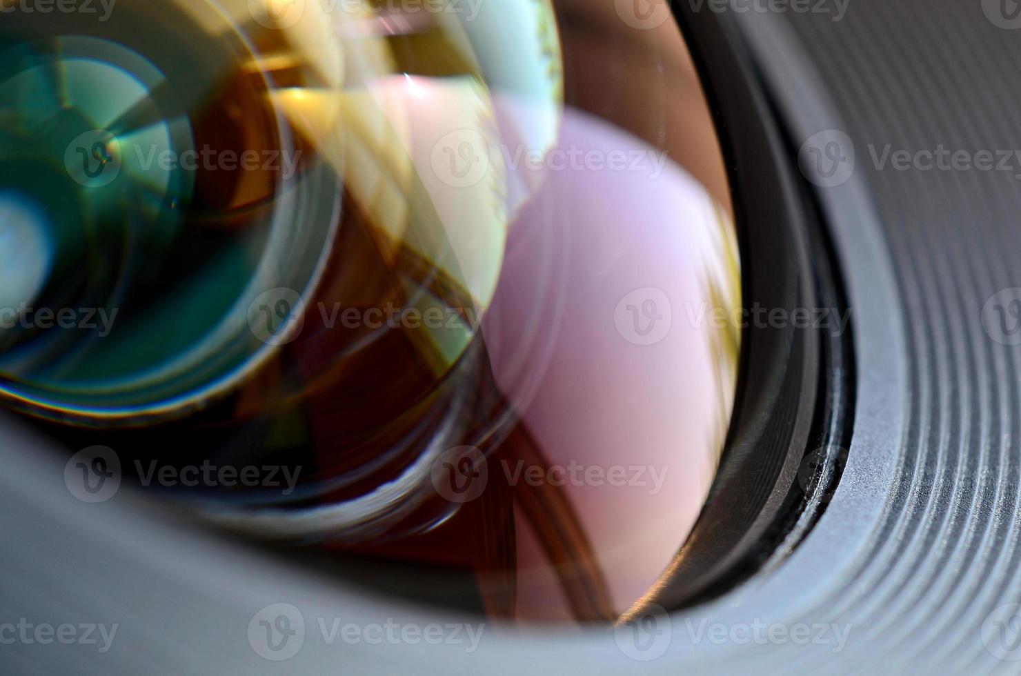 Photo Camera lens close up macro view. Concept of photographer or camera man job