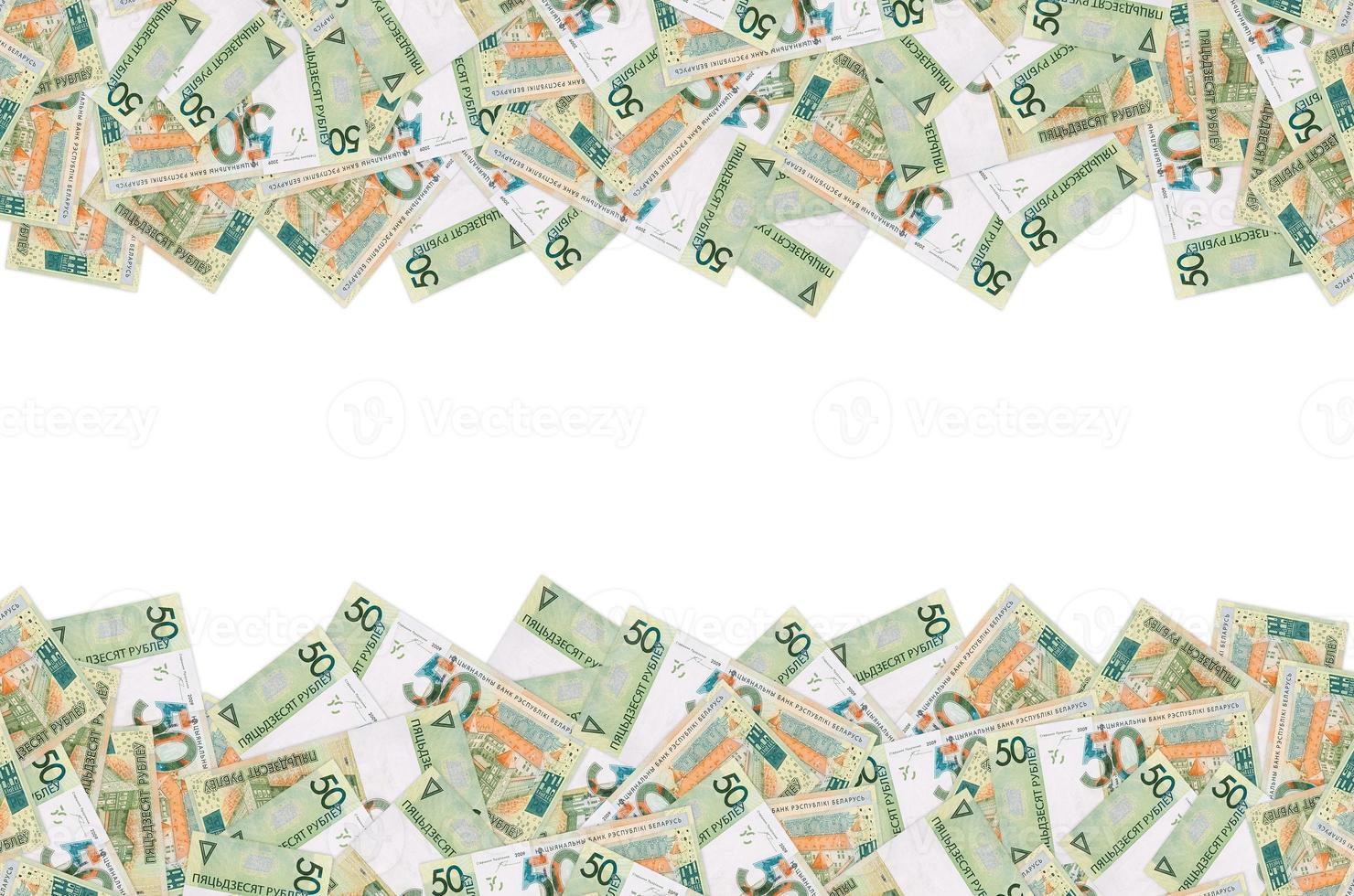 Pattern of new 50 rubles money bill in Belarus. Denomination in Republic of Belarus 2016 photo