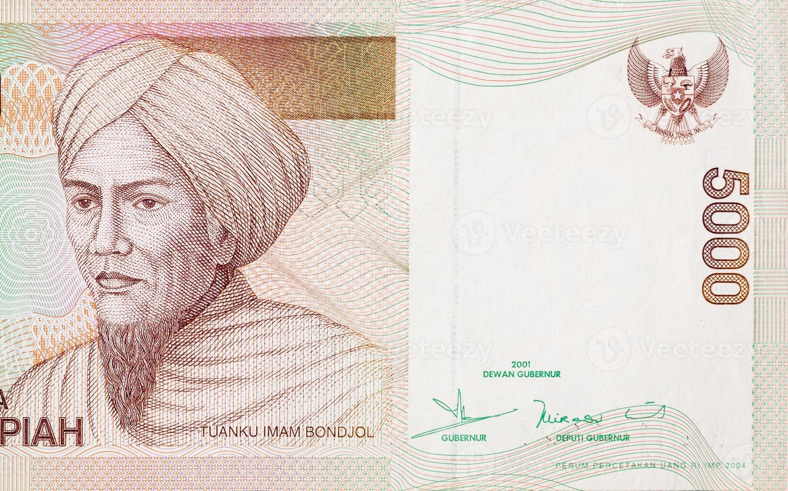 Portrait of Bondjol - Minangkabau religious leader on Indonesia 5000 Rupiah 2001 bank note photo