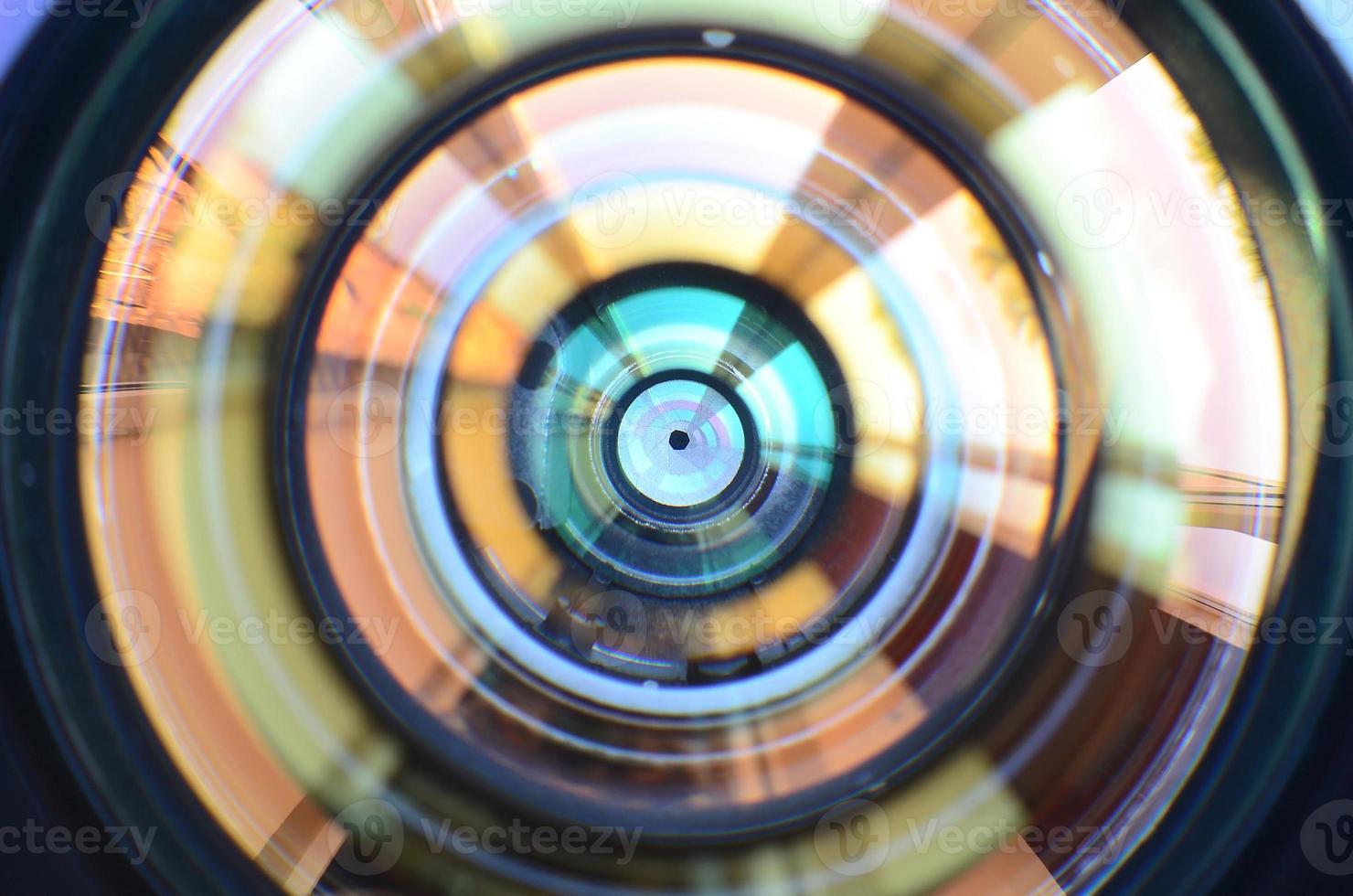 Photo Camera lens close up macro view. Concept of photographer or camera man job