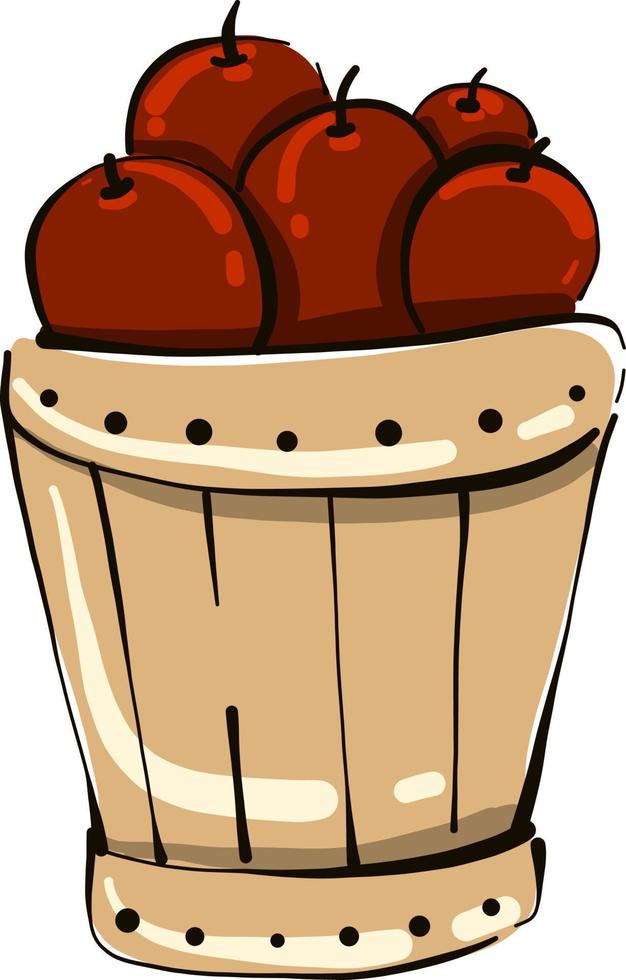 Bucket of apples, illustration, vector on white background.