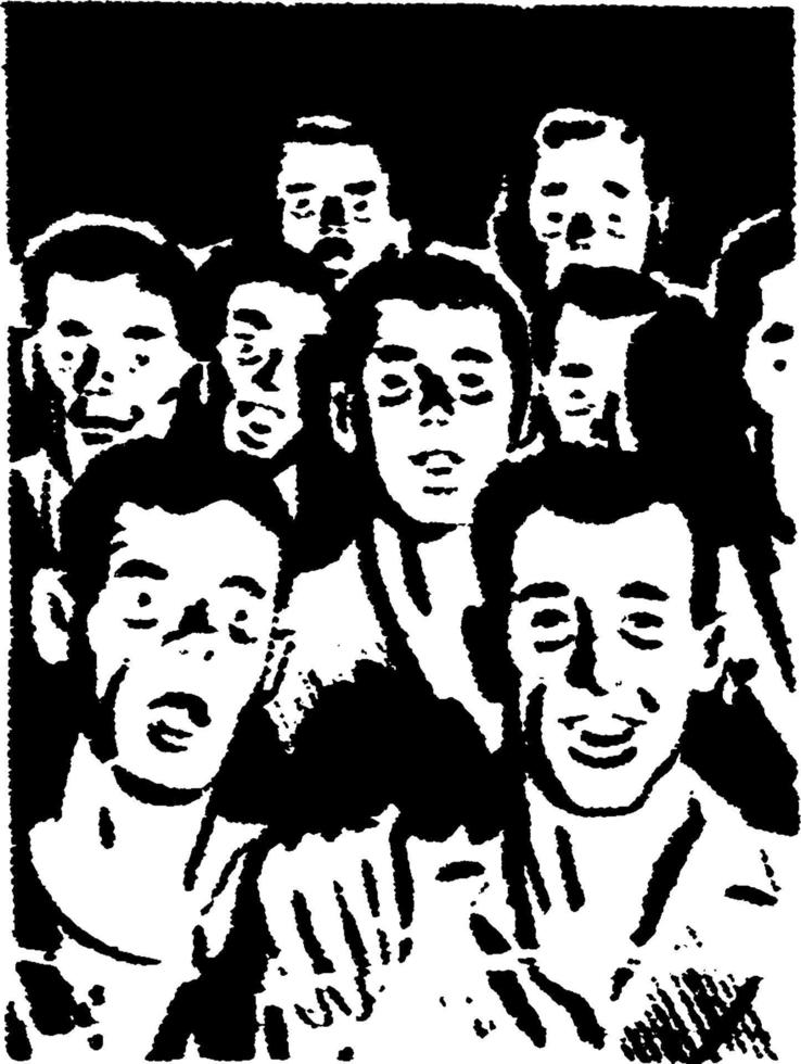 Faces of a Group of Men, vintage illustration. vector
