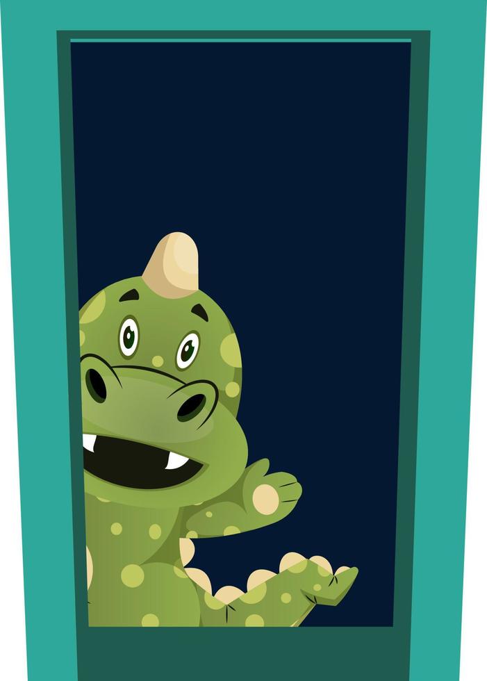 Dragón verde está diciendo hola, ilustración, vector sobre fondo blanco.