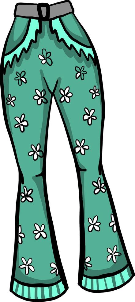 Floral blue pants, illustration, vector on white background.