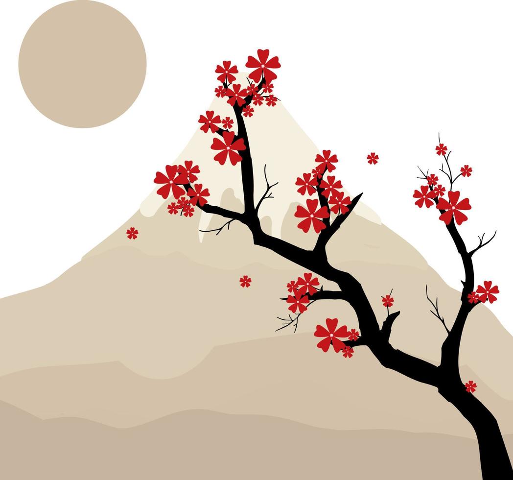 árbol japonés, ilustración, vector sobre fondo blanco.