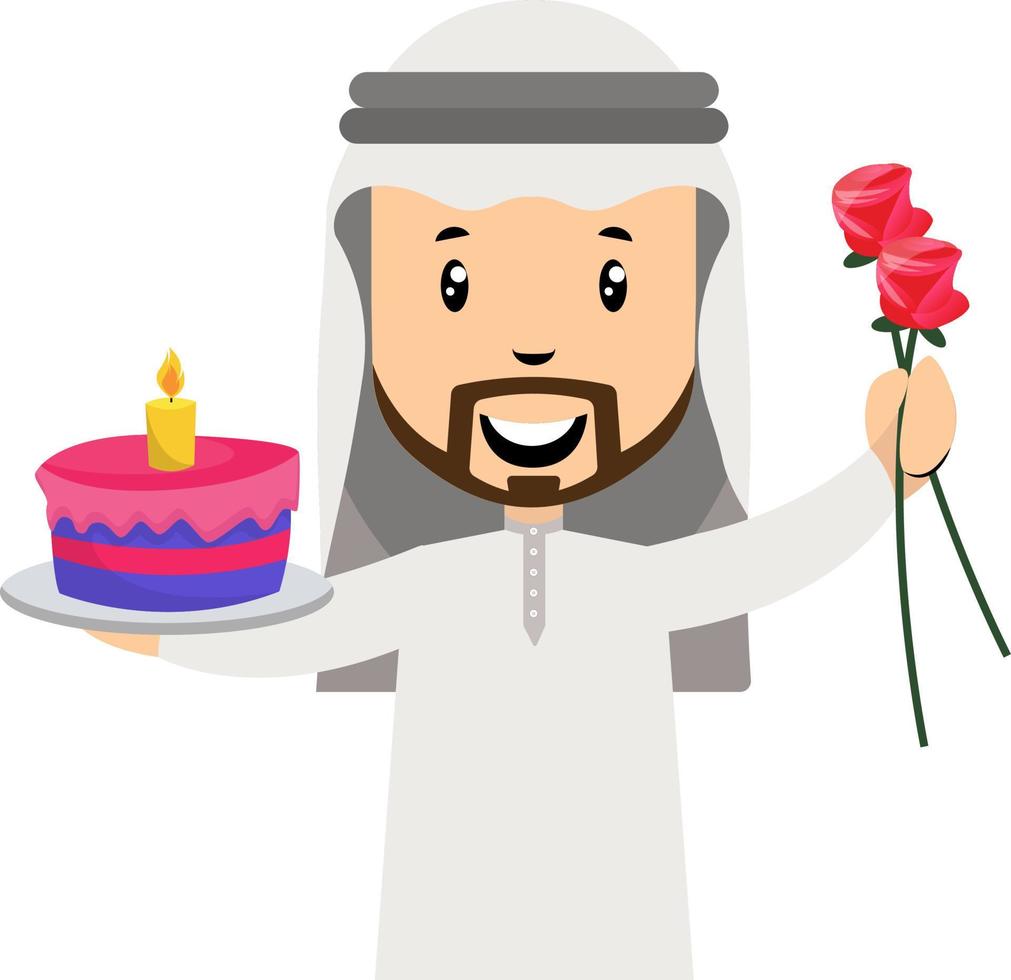 Arab men with roses, illustration, vector on white background.