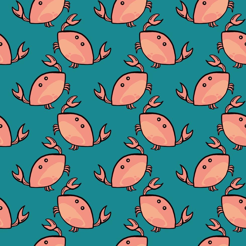 Red crabs ,seamless pattern on blue background. vector