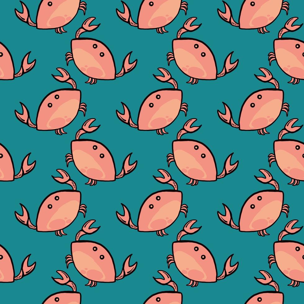 Red crabs ,seamless pattern on blue background. vector