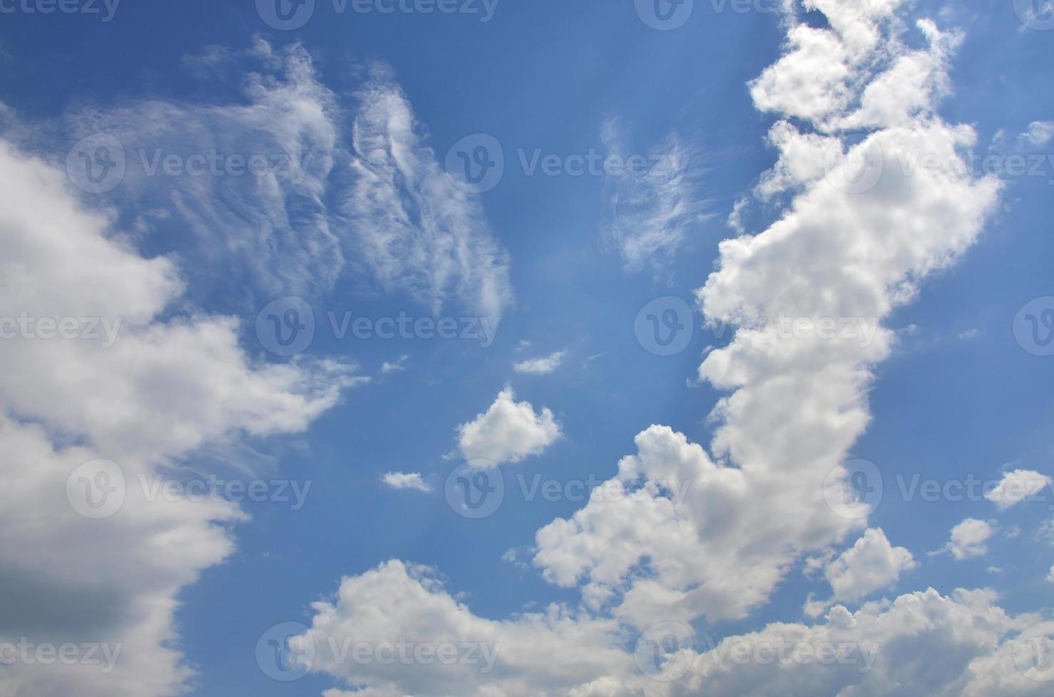 Beautiful blue sky background template with some space for input text message below isolated on blue photo