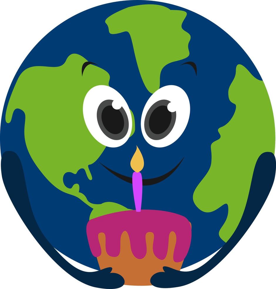 Earth with cake, illustration, vector on white background.