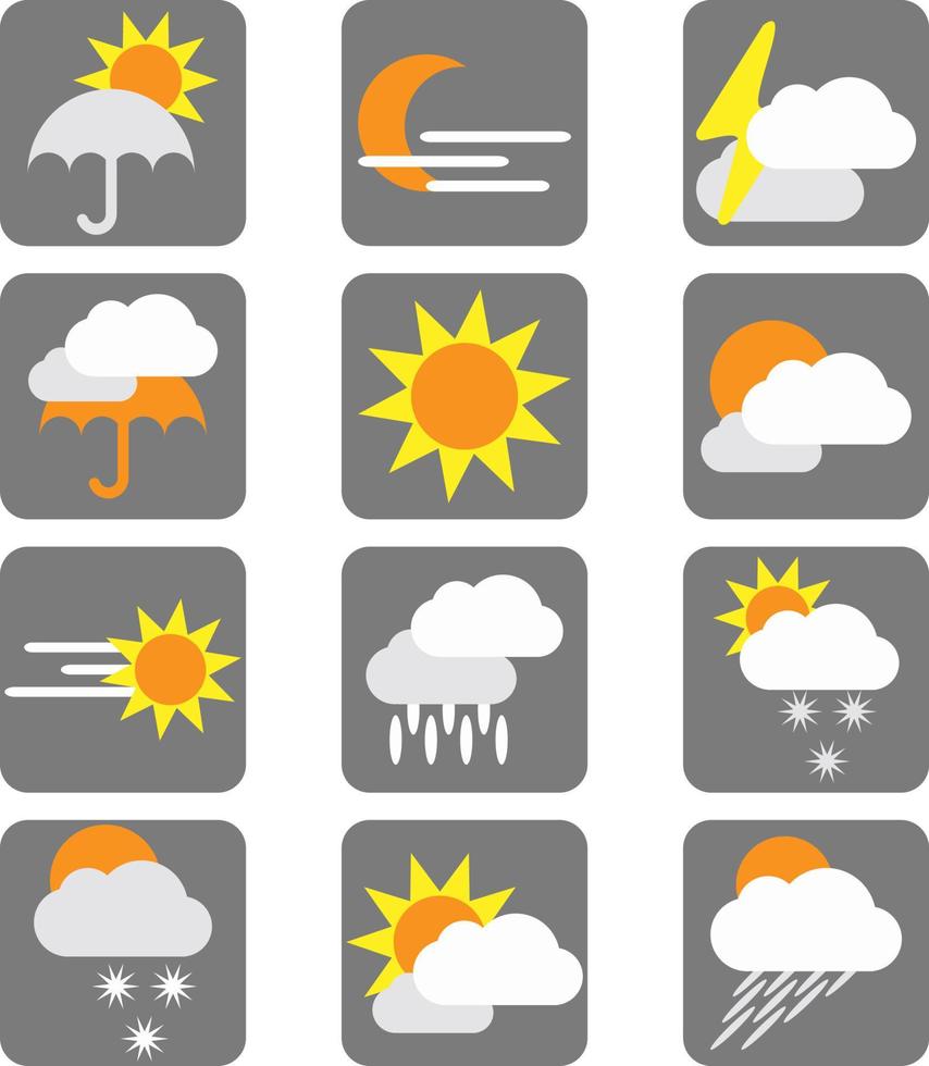 paquete de conjunto de iconos meteorológicos, ilustración, vector, sobre un fondo blanco. vector