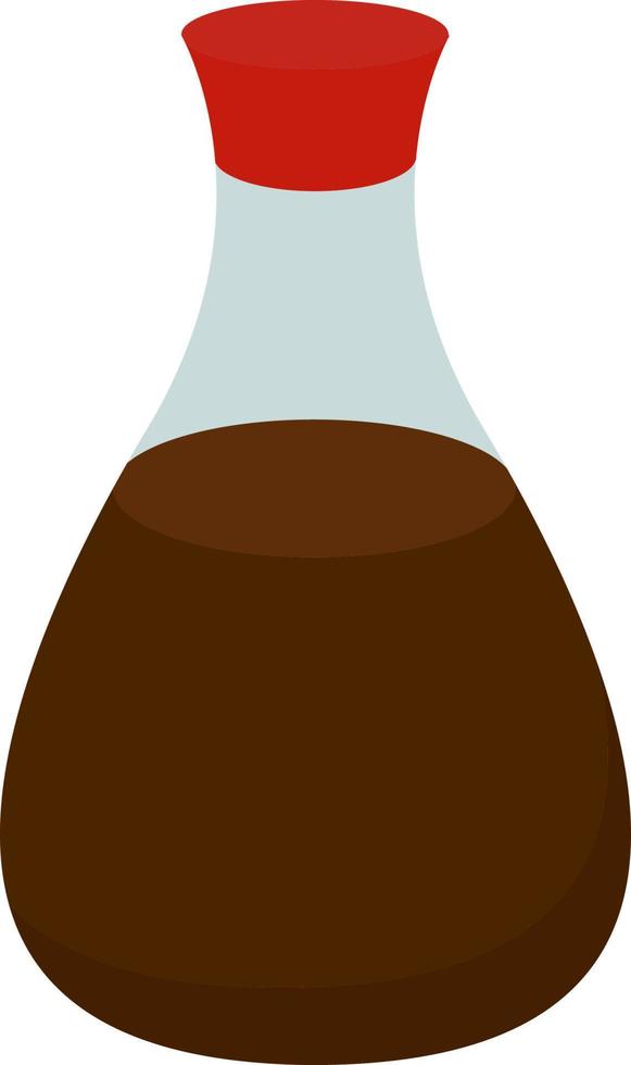 Soy sauce in bottle, illustration, vector on white background.