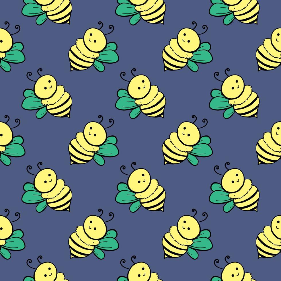 Baby bees,seamless pattern on dark purple background. vector