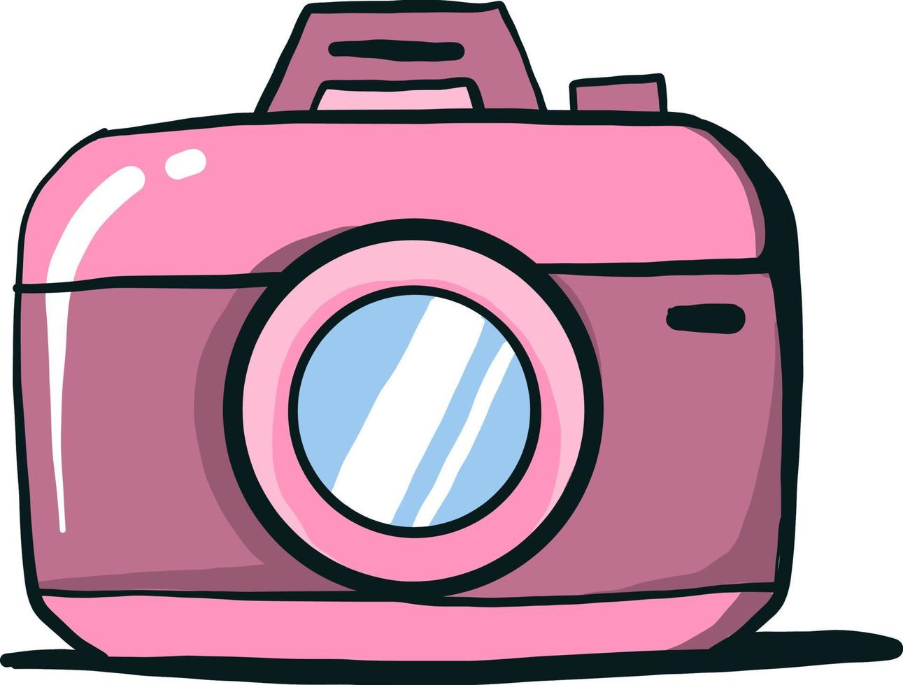 Small pink camera toy , illustration, vector on white background