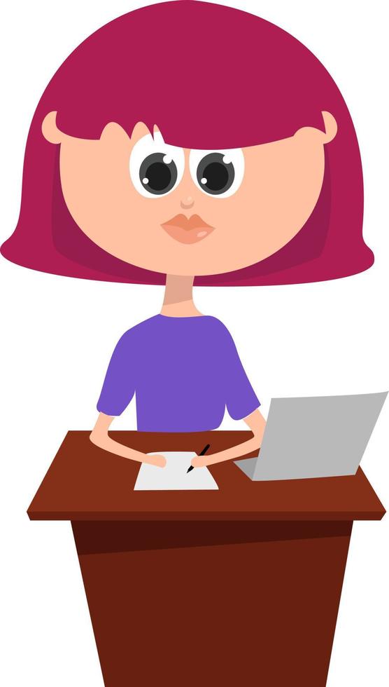 secretaria trabajando , ilustración, vector sobre fondo blanco