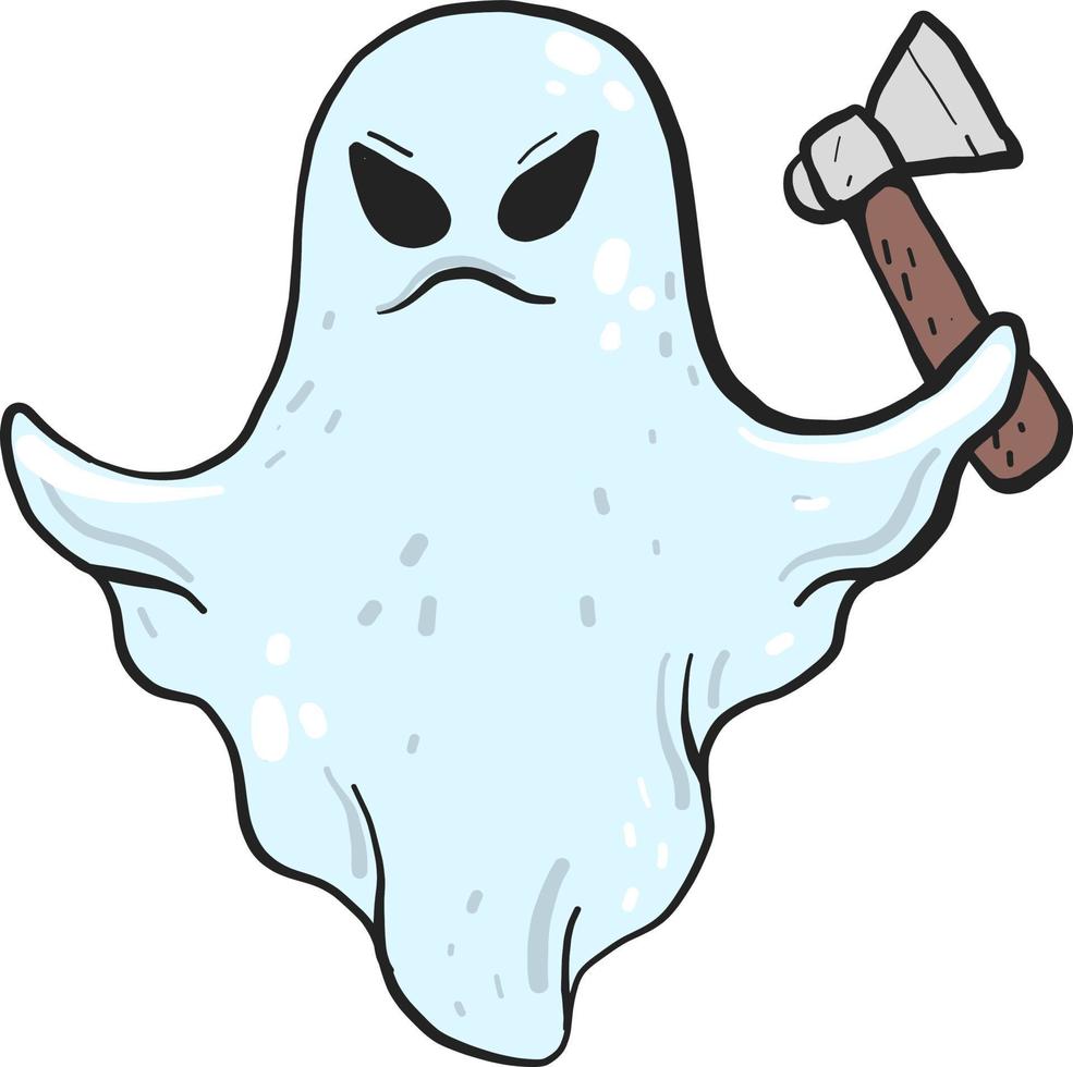 Fantasma con hacha, ilustración, vector sobre fondo blanco.