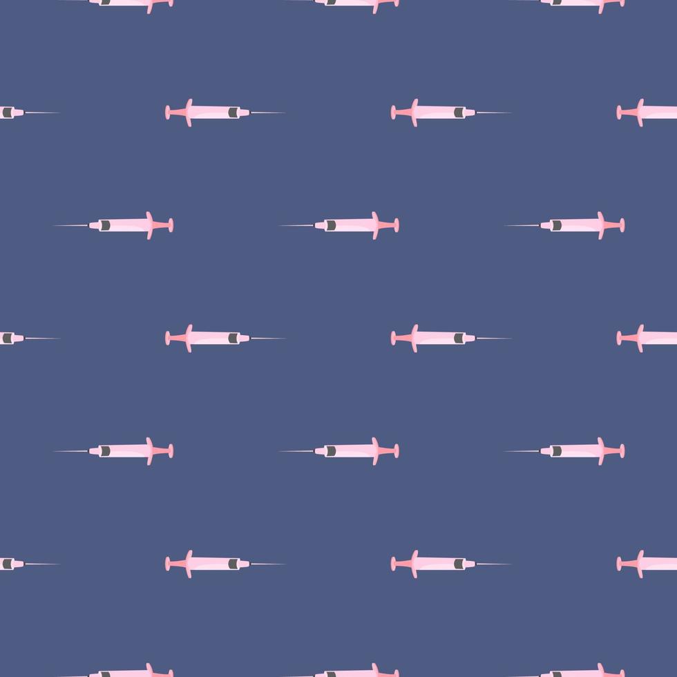 Medical syringe,seamless pattern on dark blue background. vector