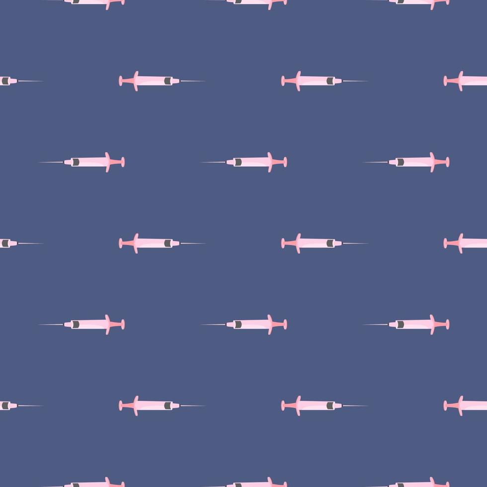 Medical syringe,seamless pattern on dark blue background. vector