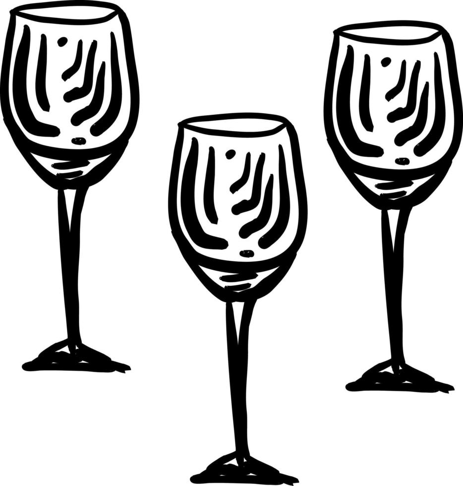 Three glasses, illustration, vector on white background.