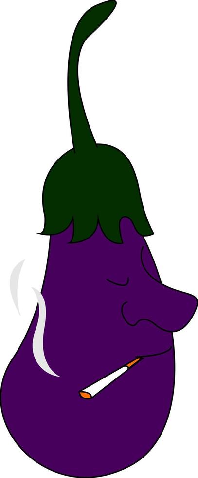 Eggplant smoking, illustration, vector on white background