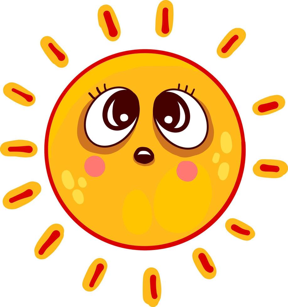 Amazed little sun, illustration, vector on white background.