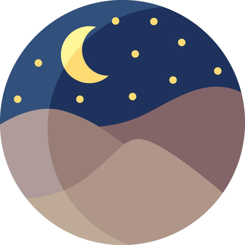 Desert at night, icon illustration, vector on white background