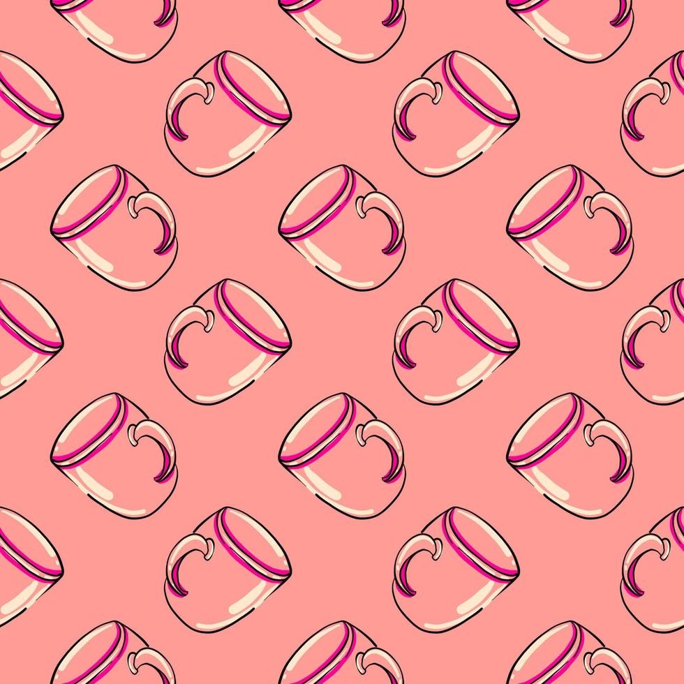 Pink cup, seamless pattern on pink background. vector