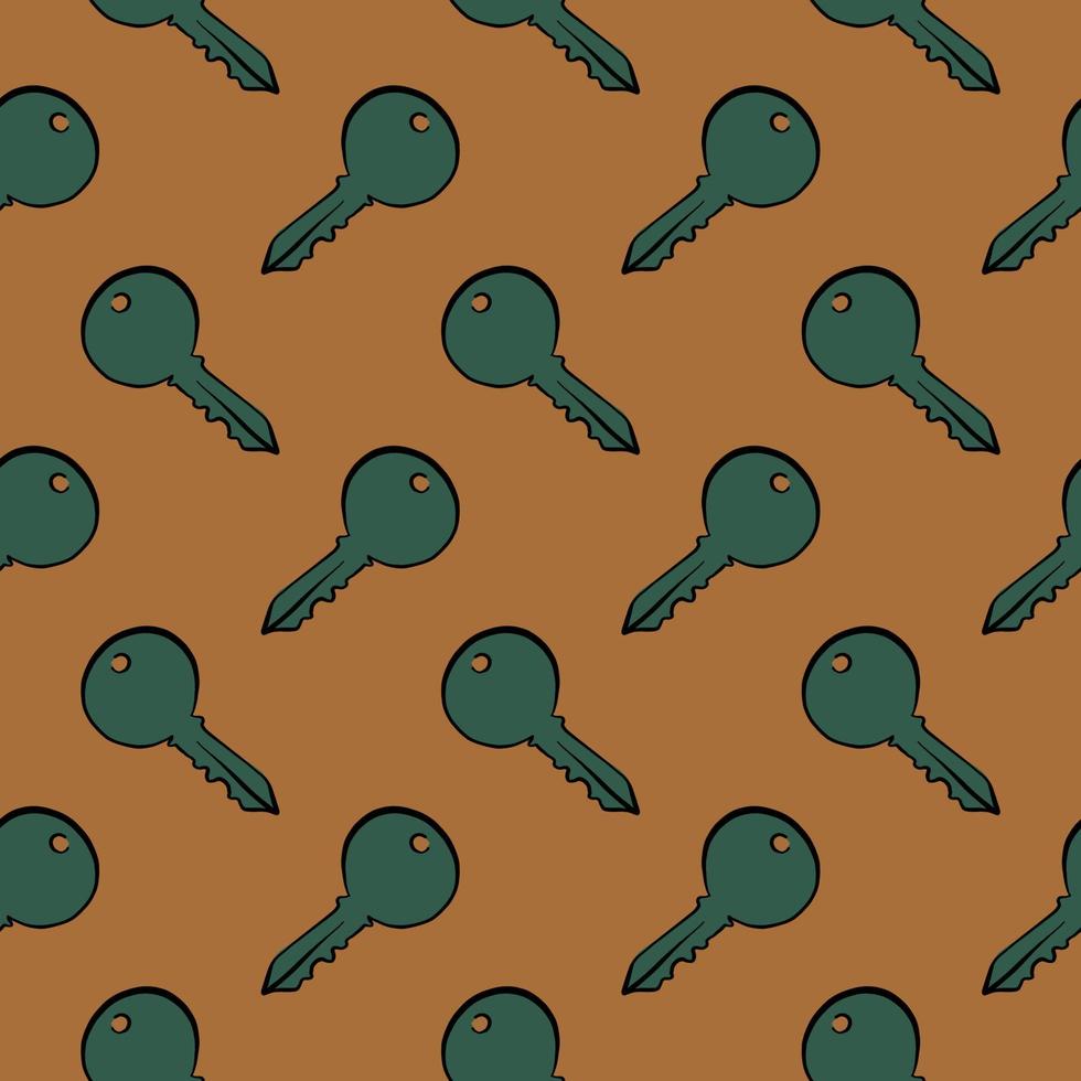 Green key, seamless pattern on orange  background. vector