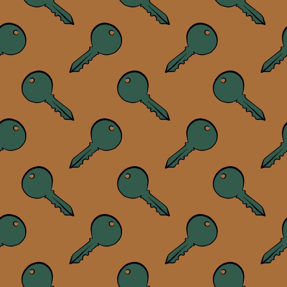 Green key, seamless pattern on orange  background. vector