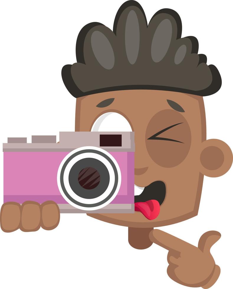 Boy with pink camera, illustration, vector on white background.