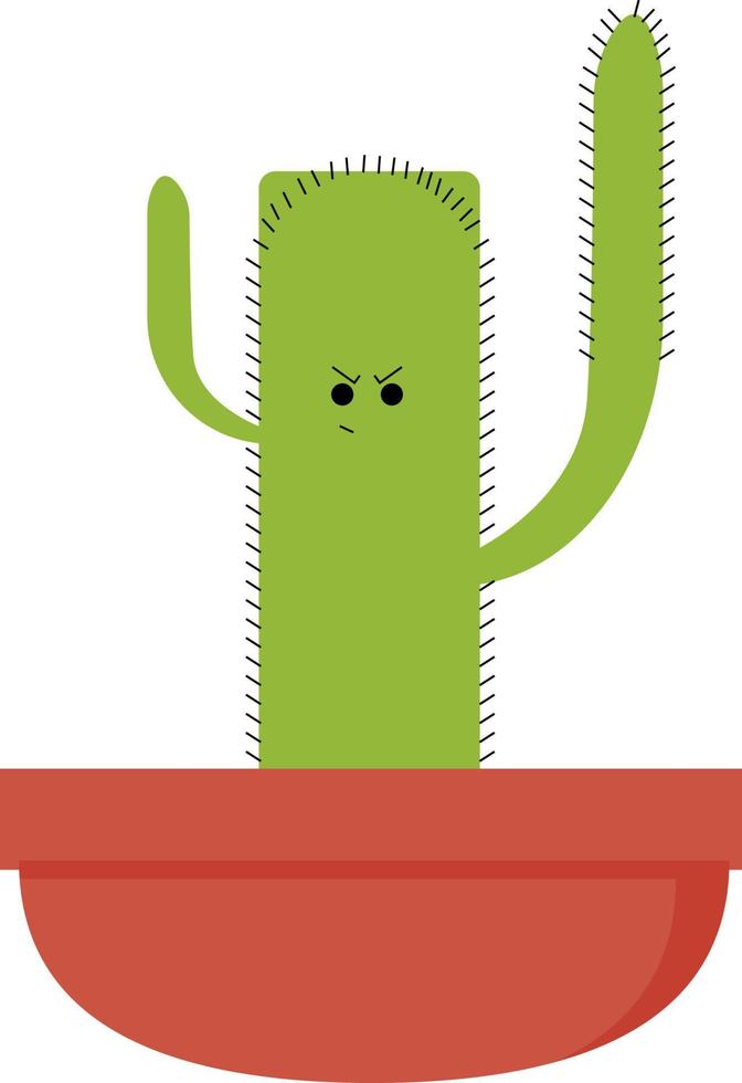 Angry cactus in pot, illustration, vector on white background.