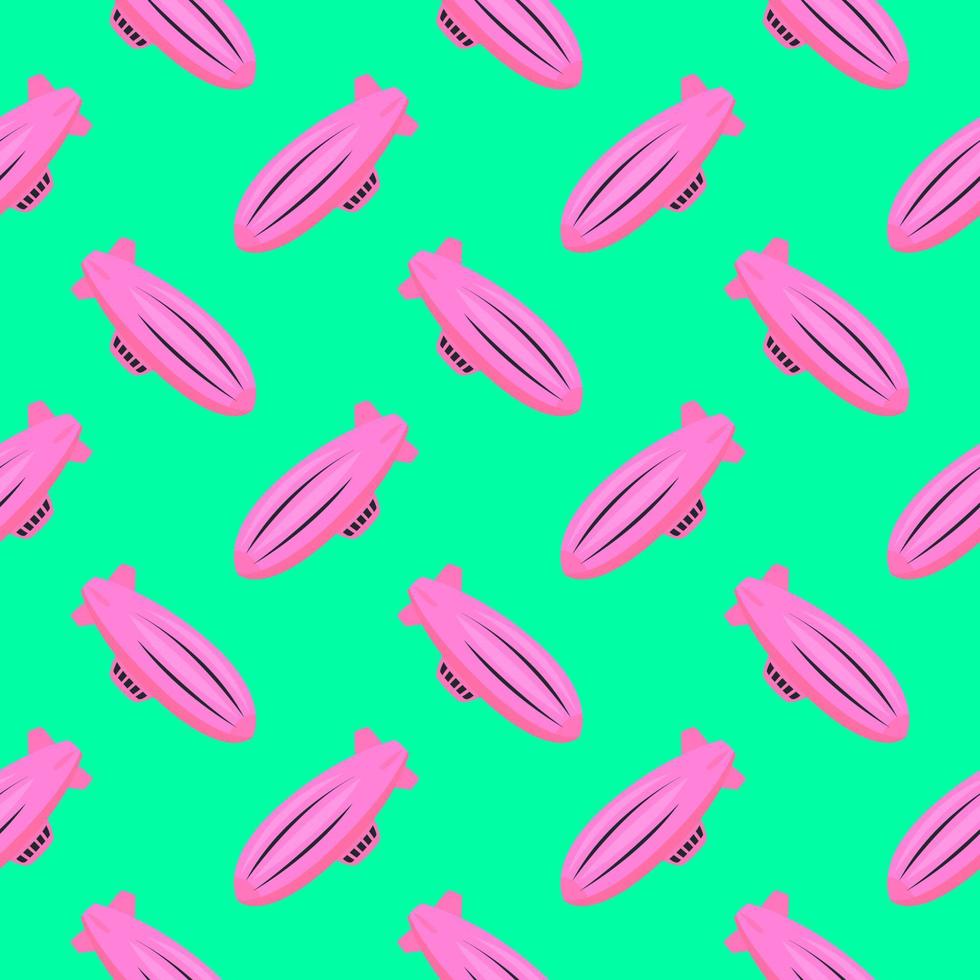 Pink airship, seamless pattern on green background. vector