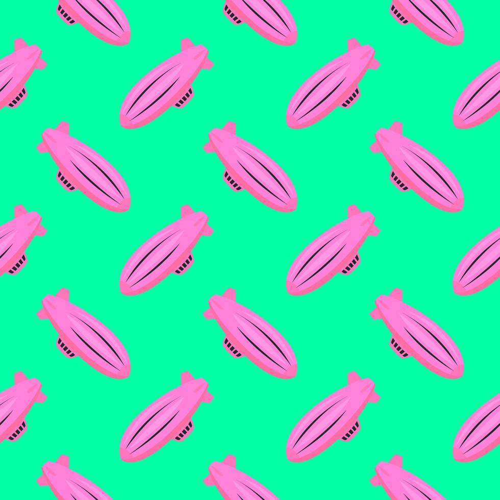 Pink airship, seamless pattern on green background. vector