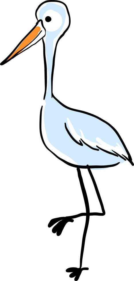 Blue stork standing, illustration, vector on white background.