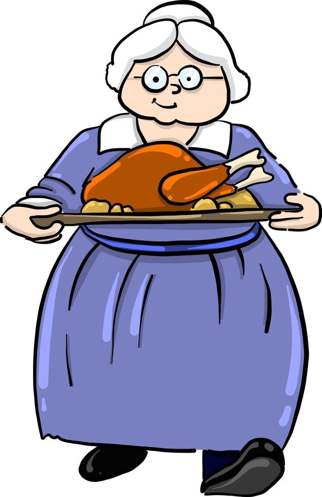 Granny cooking , illustration, vector on white background