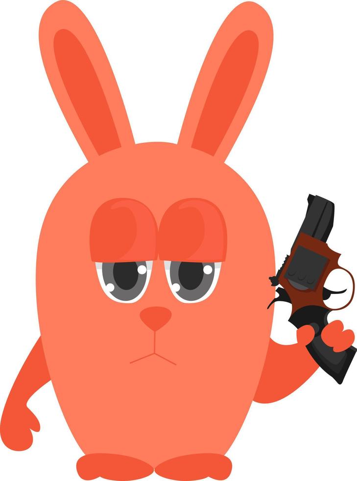 conejito con pistola, ilustración, vector sobre fondo blanco