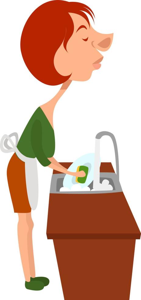 Woman doing housework, illustration, vector on white background
