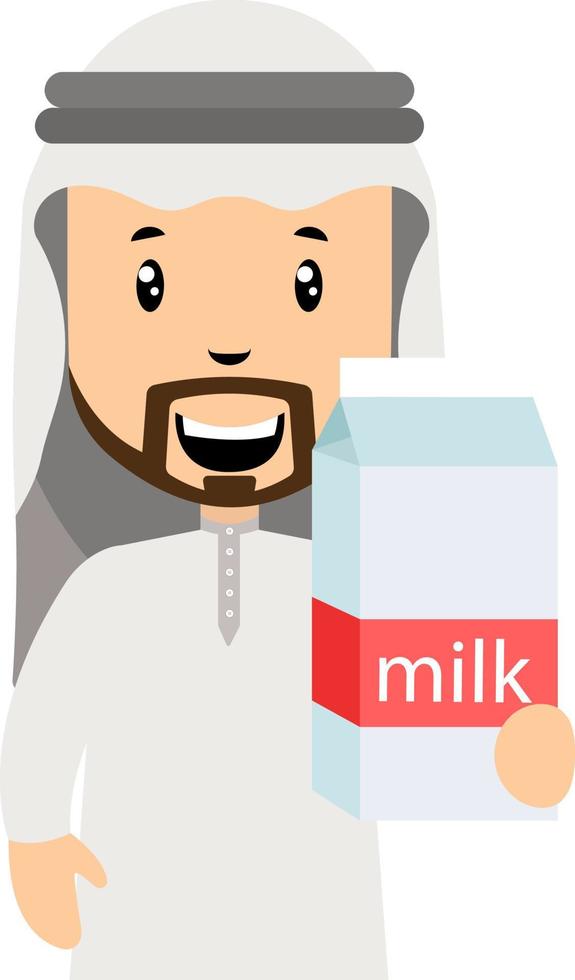 Arab men with milk, illustration, vector on white background.