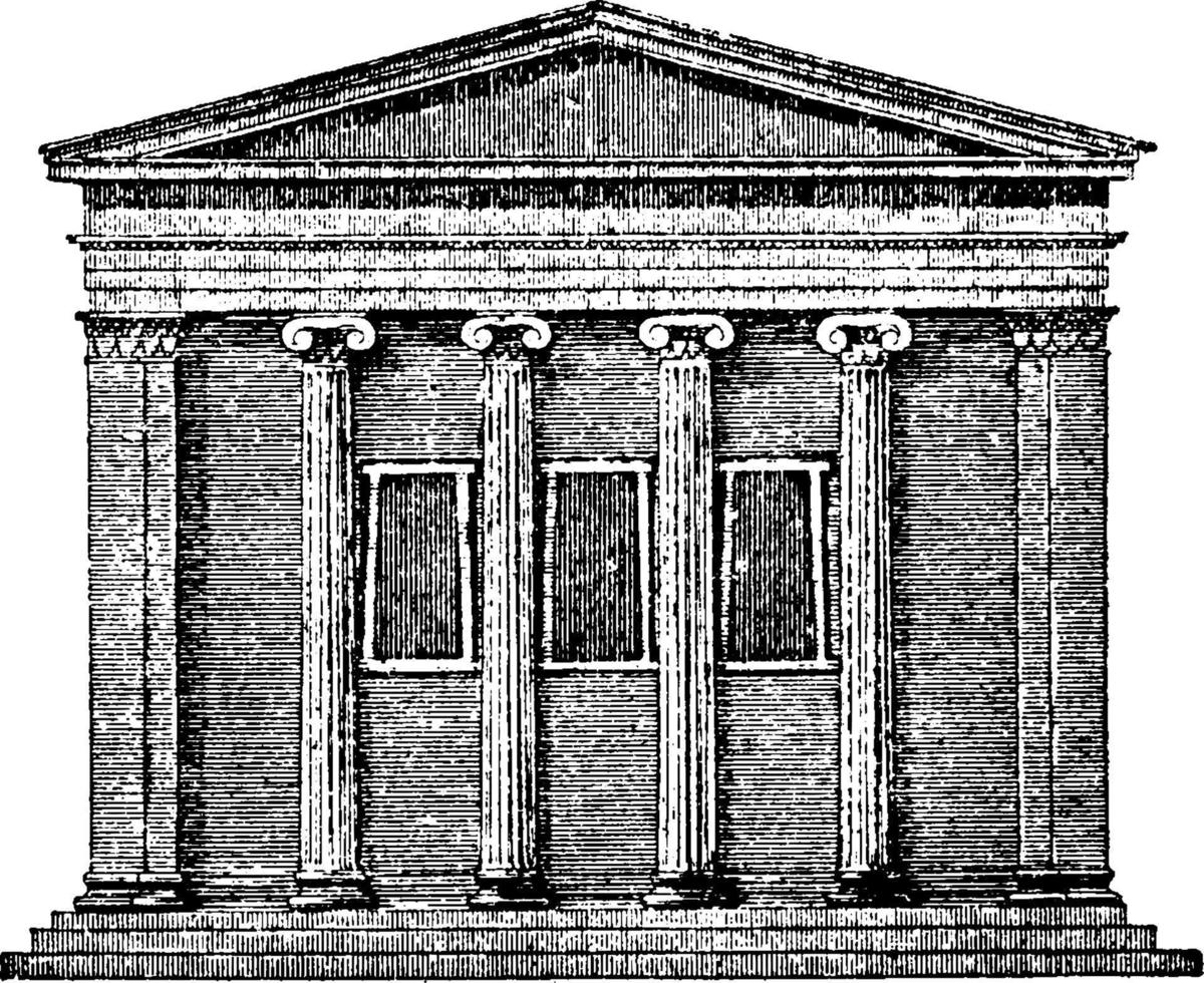 Tetrastyle in Antis, Elevation of a Greek Ionic, vintage engraving. vector