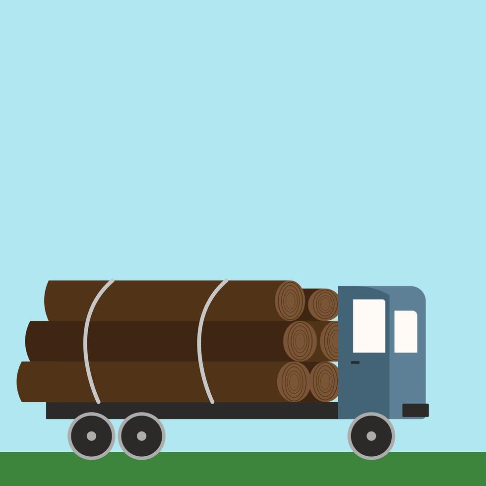 Truck with wood, illustration, vector on white background.