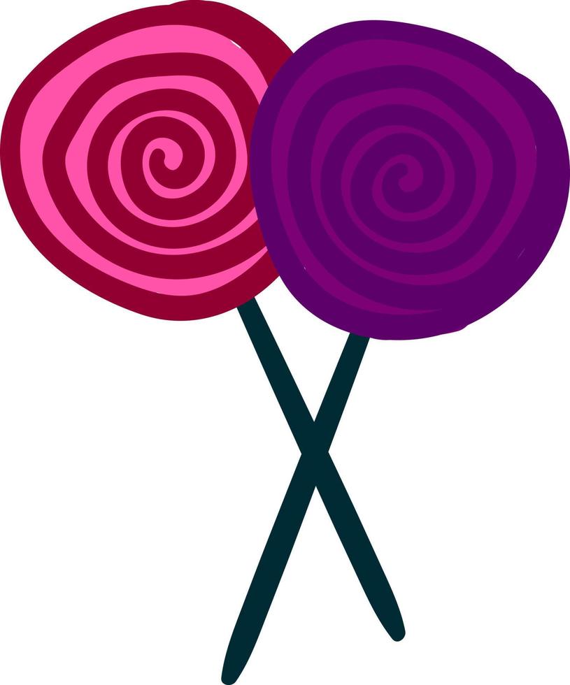 Lollipop rosa y morado, ilustración, vector sobre fondo blanco.